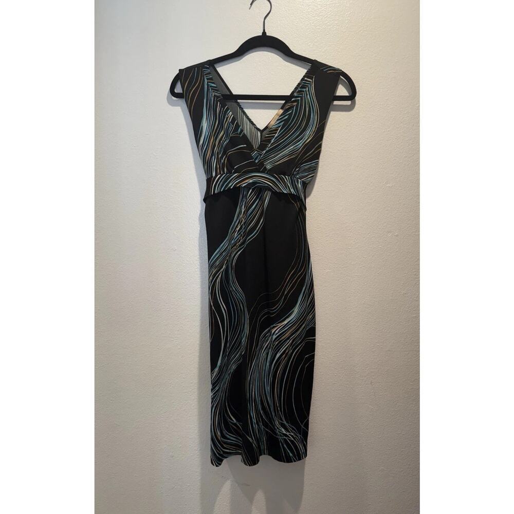 Vintage Forever 21 Size Medium Black Swirl Dress Tie Back Y2K 90s V Neck Stretch